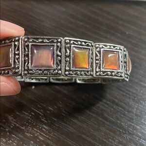 Y2K Silver-Tone Abalone Shell Square Stretch Bracelet